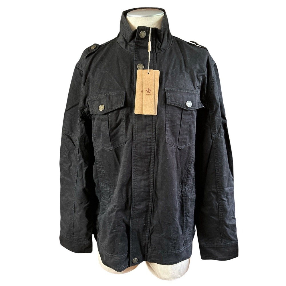 Wenven Mens Military Jacket Large Black Medium Weight Long Sleeve